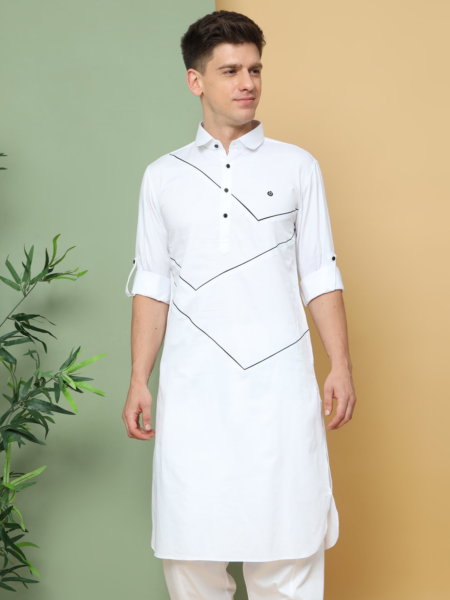 WHITE PRINTED PATHANI KURTA SET