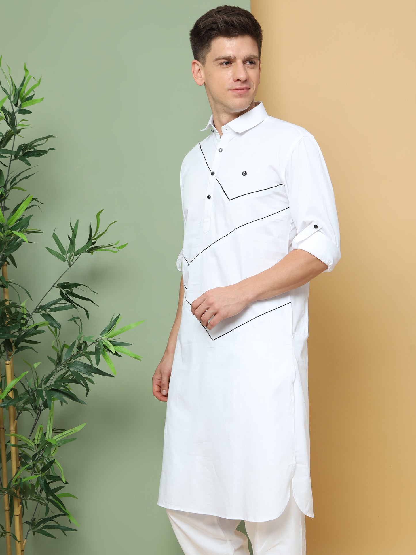 WHITE PRINTED PATHANI KURTA SET
