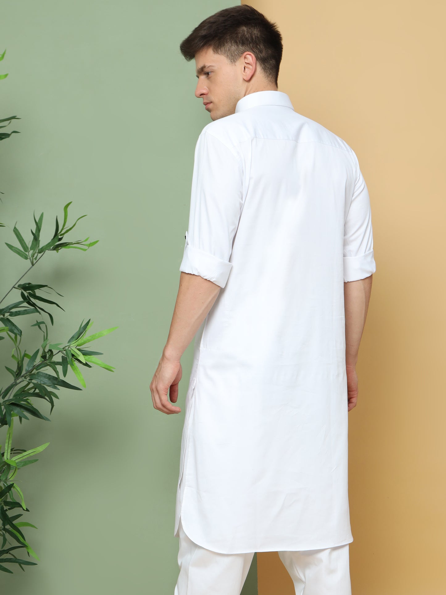 WHITE PRINTED PATHANI KURTA SET