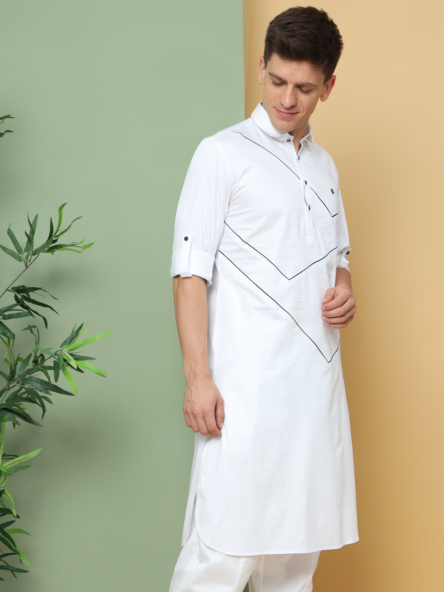 WHITE PRINTED PATHANI KURTA SET