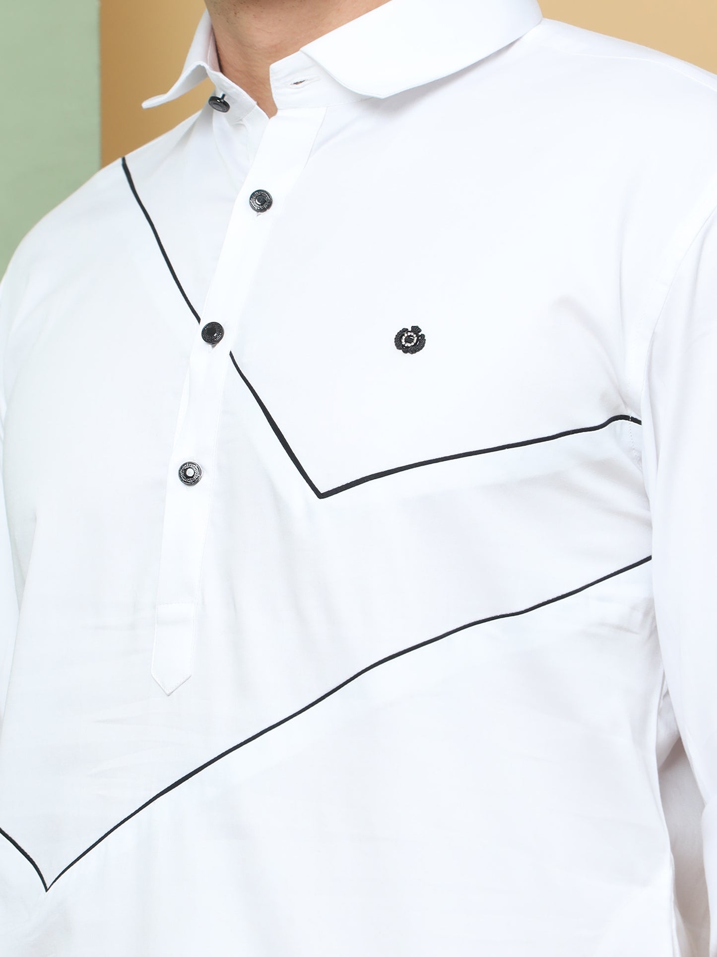 WHITE PRINTED PATHANI KURTA SET