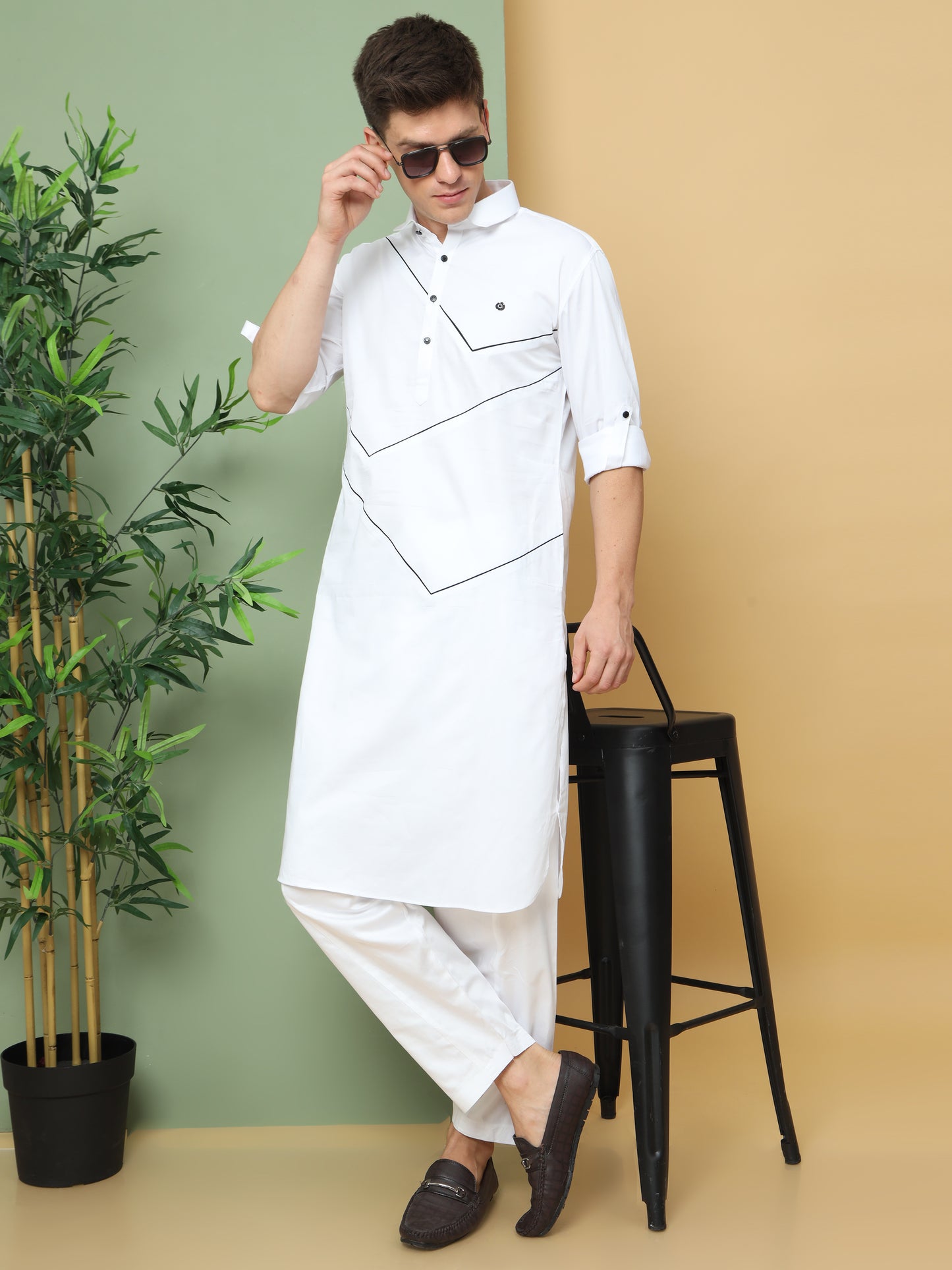 WHITE PRINTED PATHANI KURTA SET