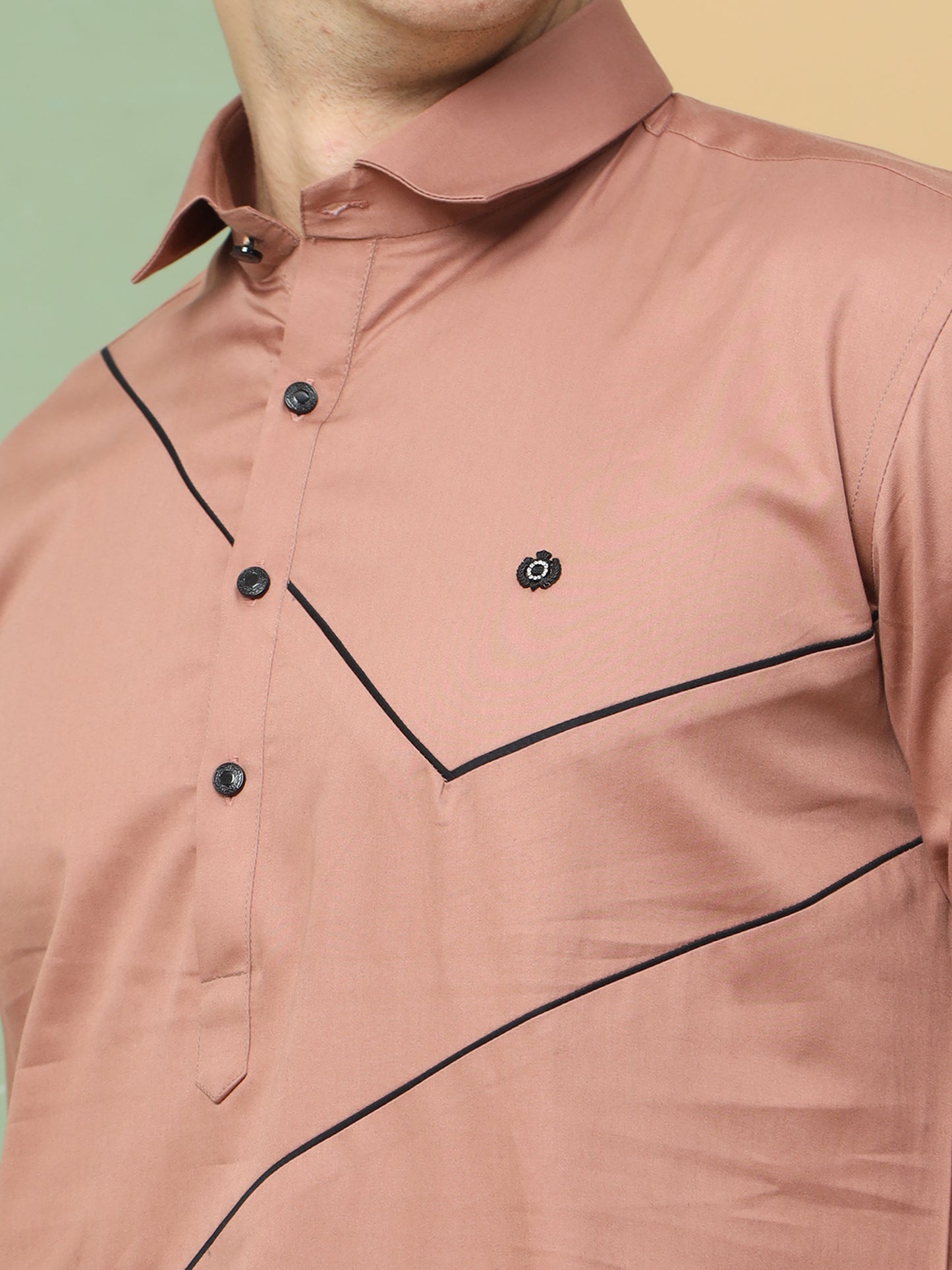 PEACH PRINTED PATHANI KURTA SET