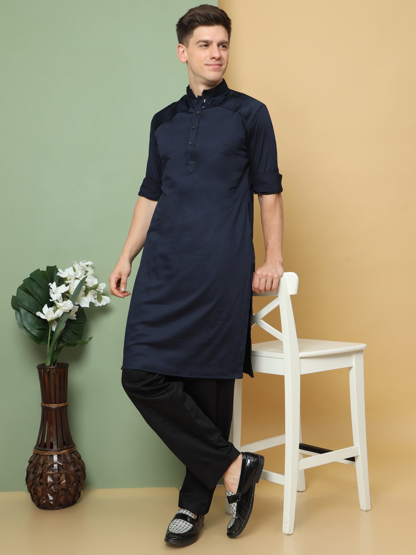 BLUE SOLID PATHANI KURTA SET