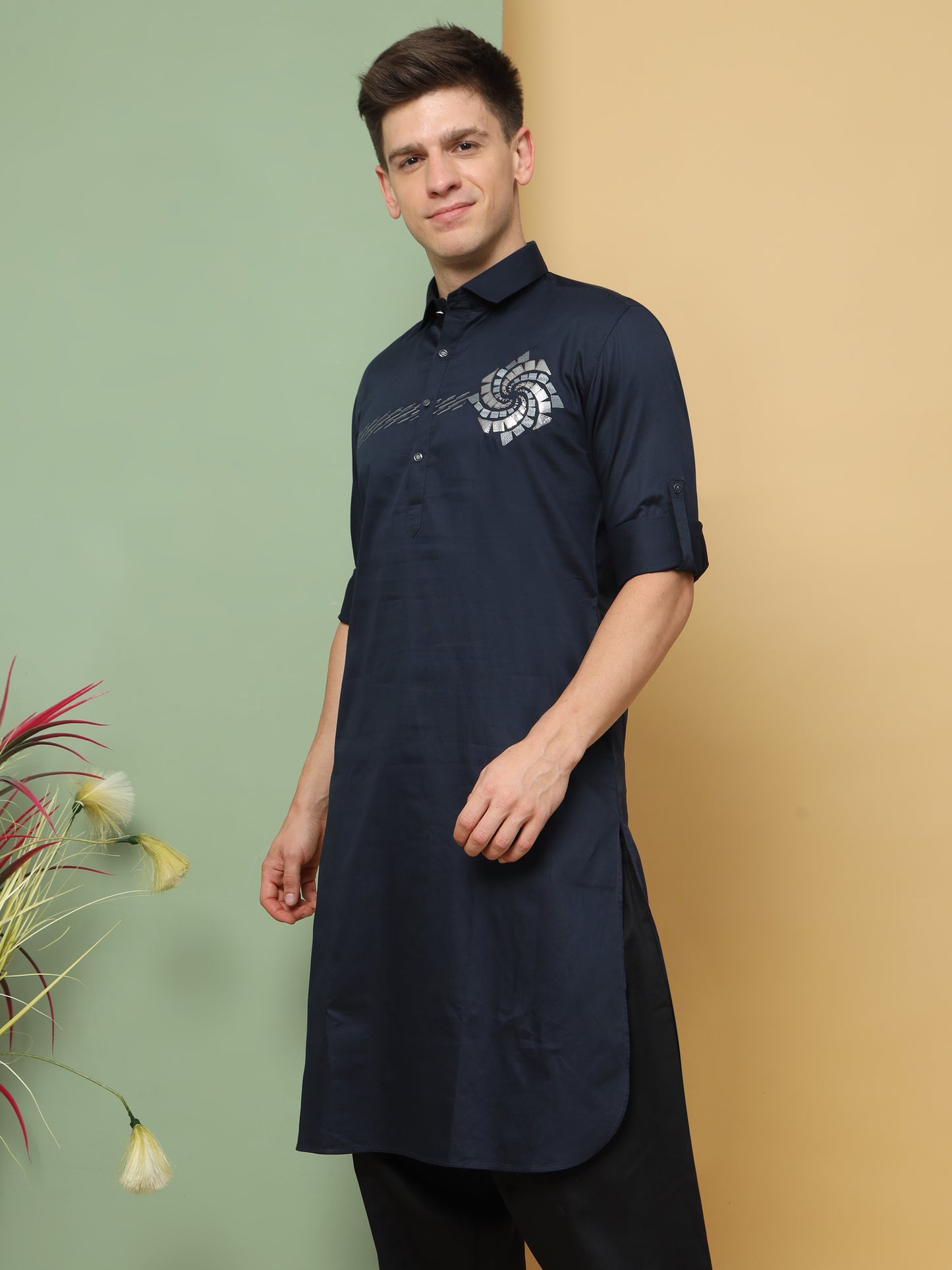 BLUE PRINTED PATHANI KURTA SET