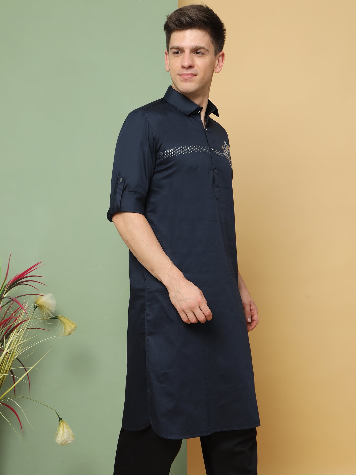 BLUE PRINTED PATHANI KURTA SET