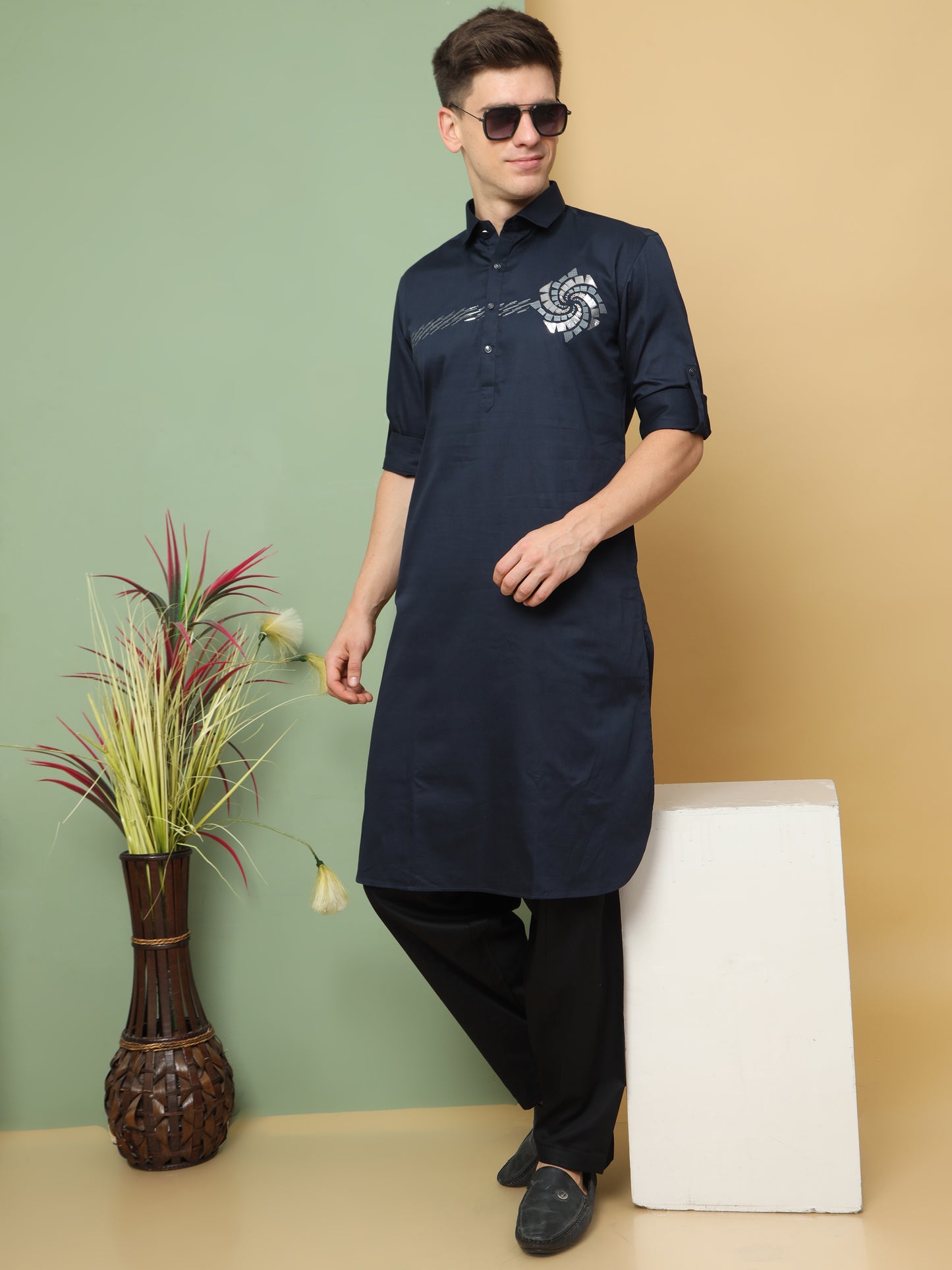 BLUE PRINTED PATHANI KURTA SET