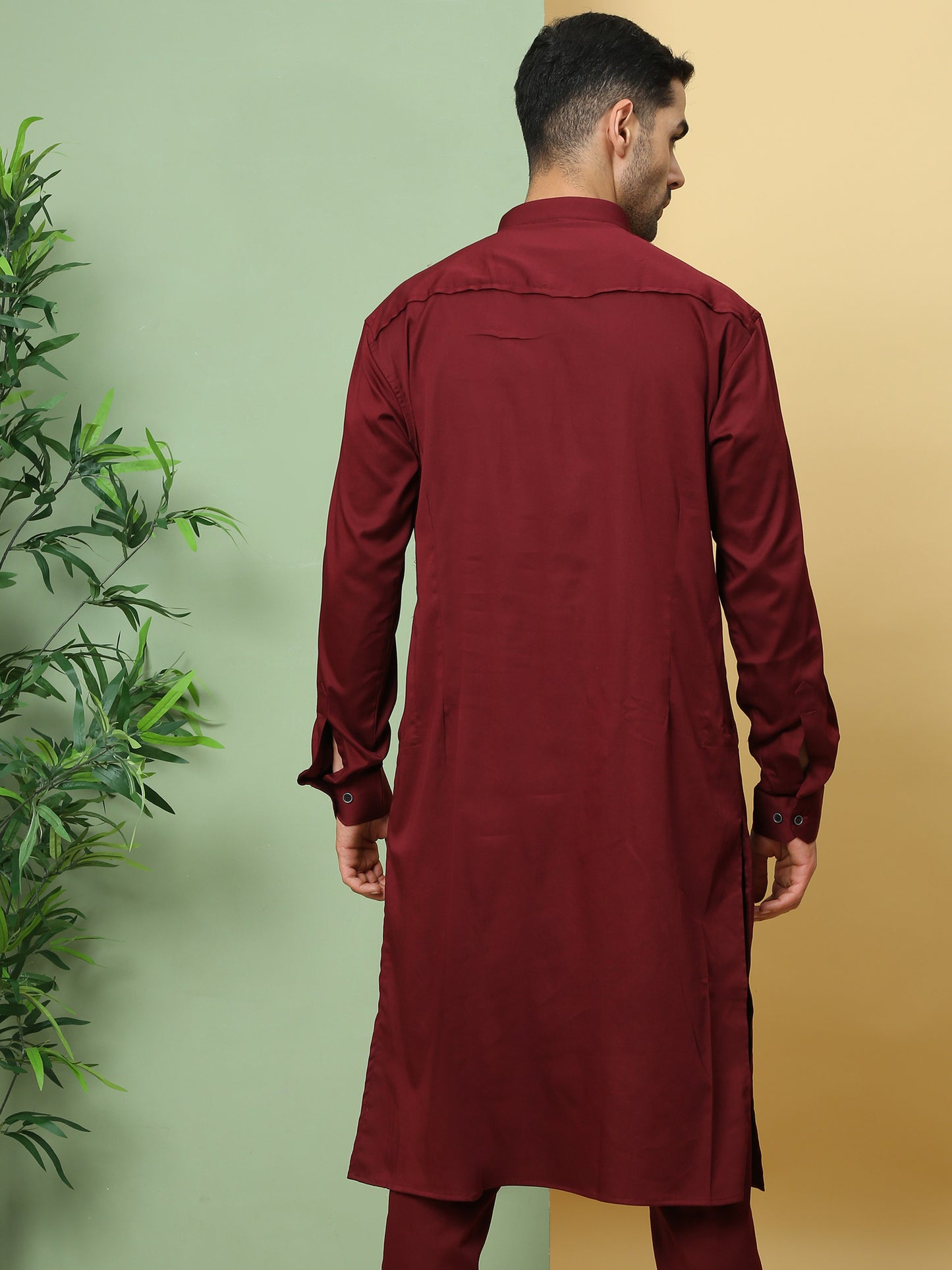 MAROON SOLID PATHANI KURTA SET