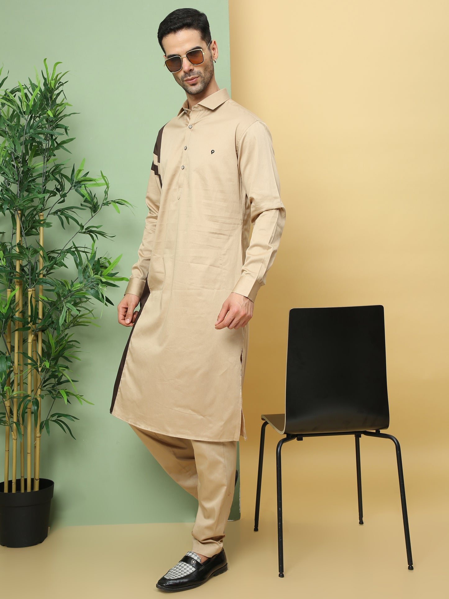 DESSERT SAND PATTERNED PATHANI KURTA SET