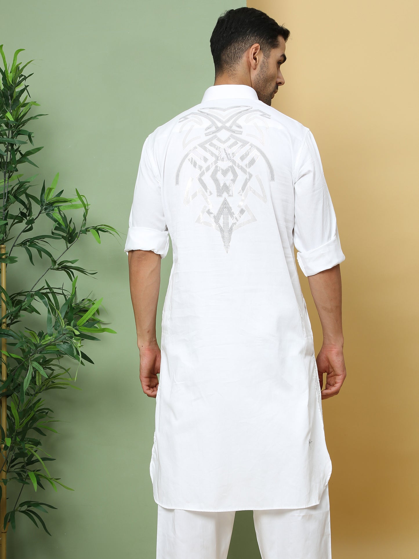 WHITE SOLID PATHANI KURTA SET