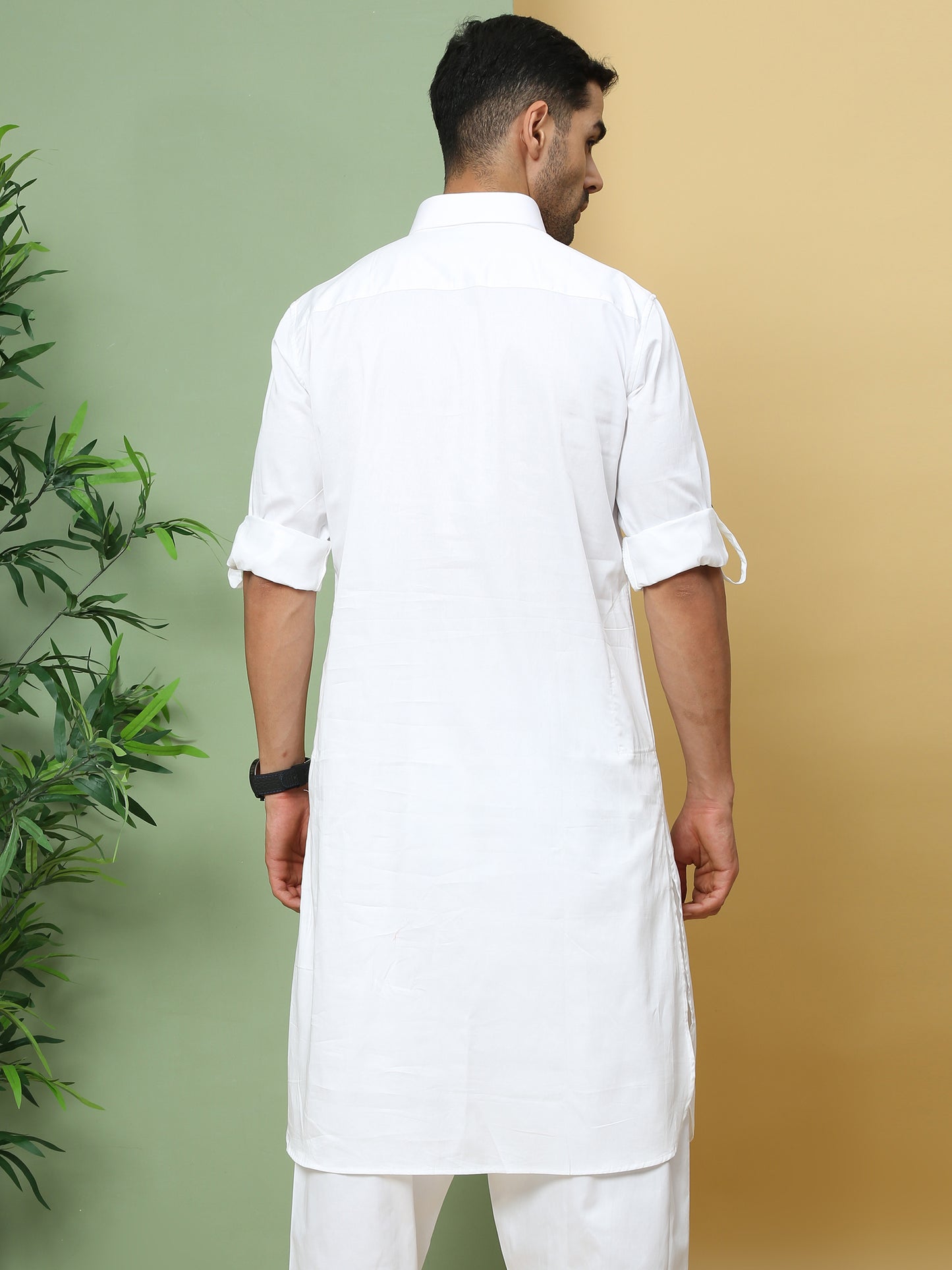 WHITE SOLID PATHANI KURTA SET