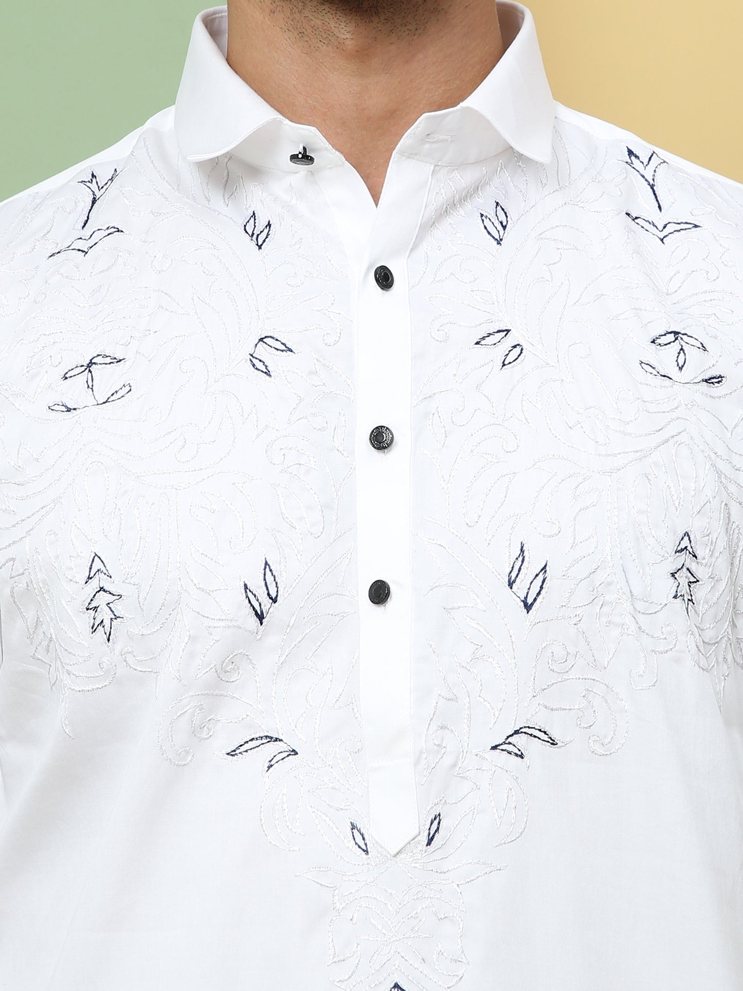 WHITE SOLID PATHANI KURTA SET