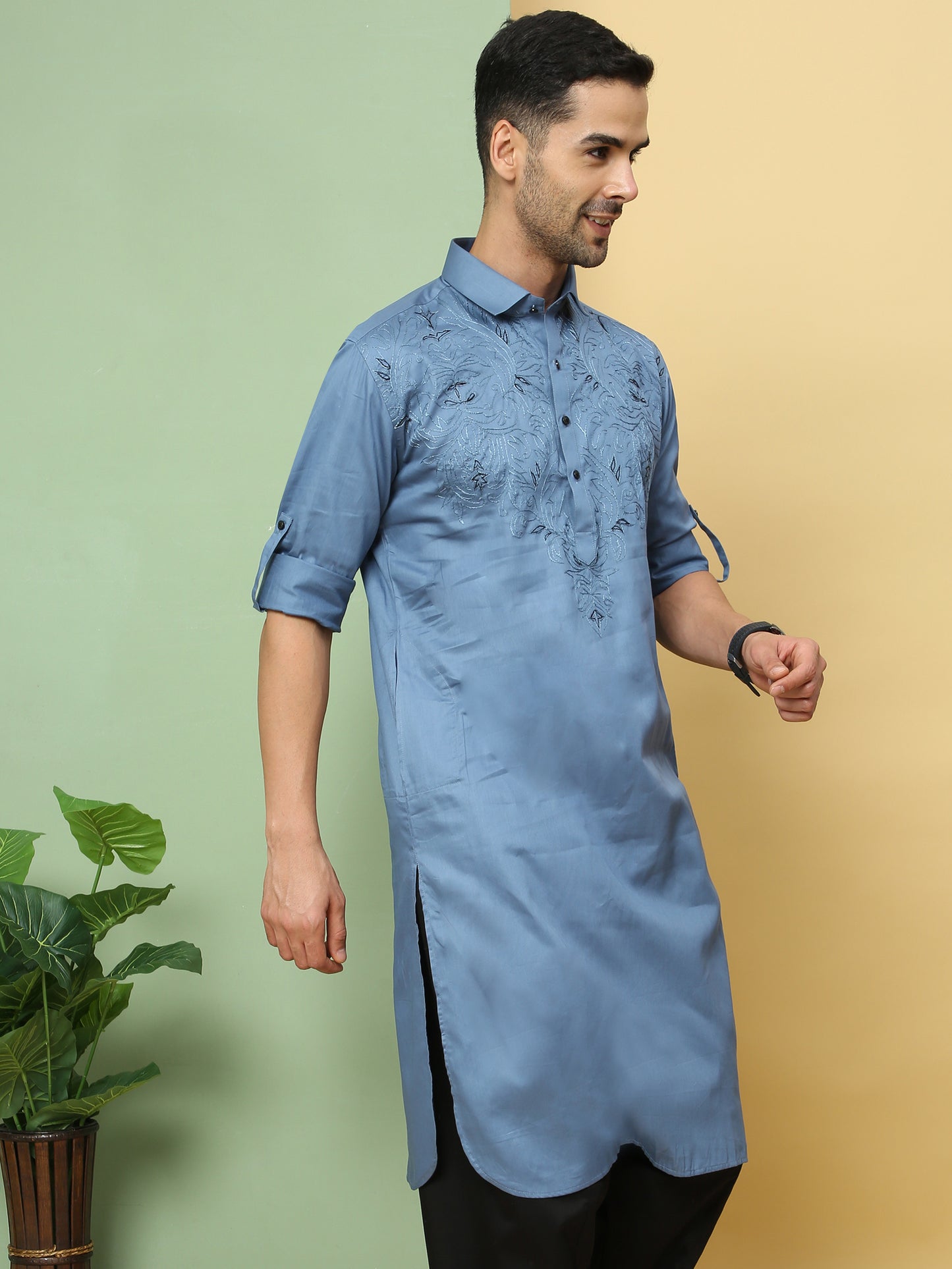 MOONBLUE EMBROIDERY PATHANI KURTA SET