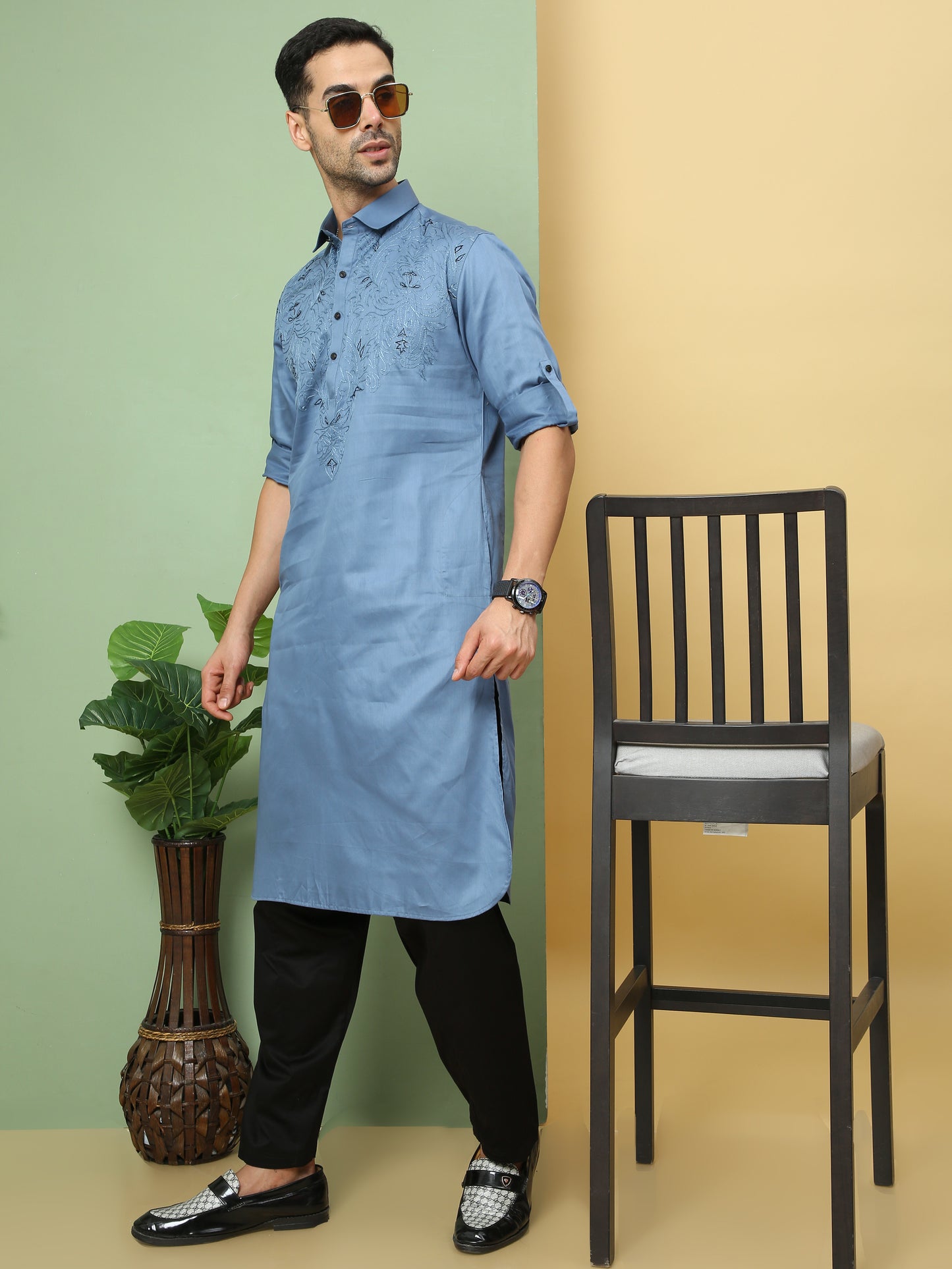 MOONBLUE EMBROIDERY PATHANI KURTA SET