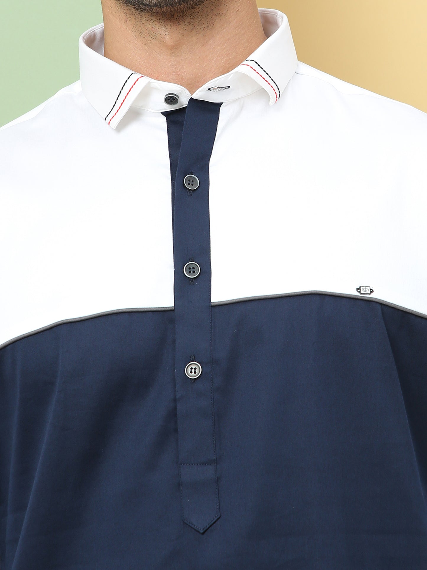 WHITE TEALISH BLUE PATTERNED PATHANI KURTA SET