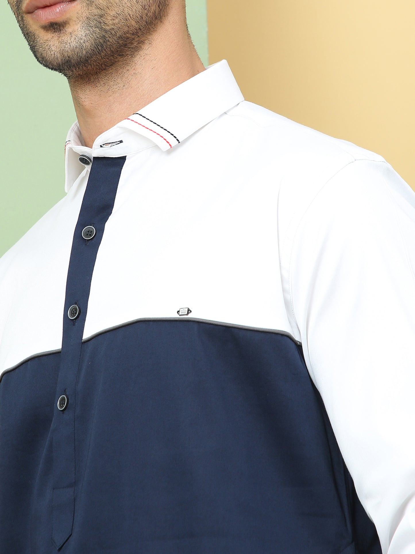 WHITE TEALISH BLUE PATTERNED PATHANI KURTA SET