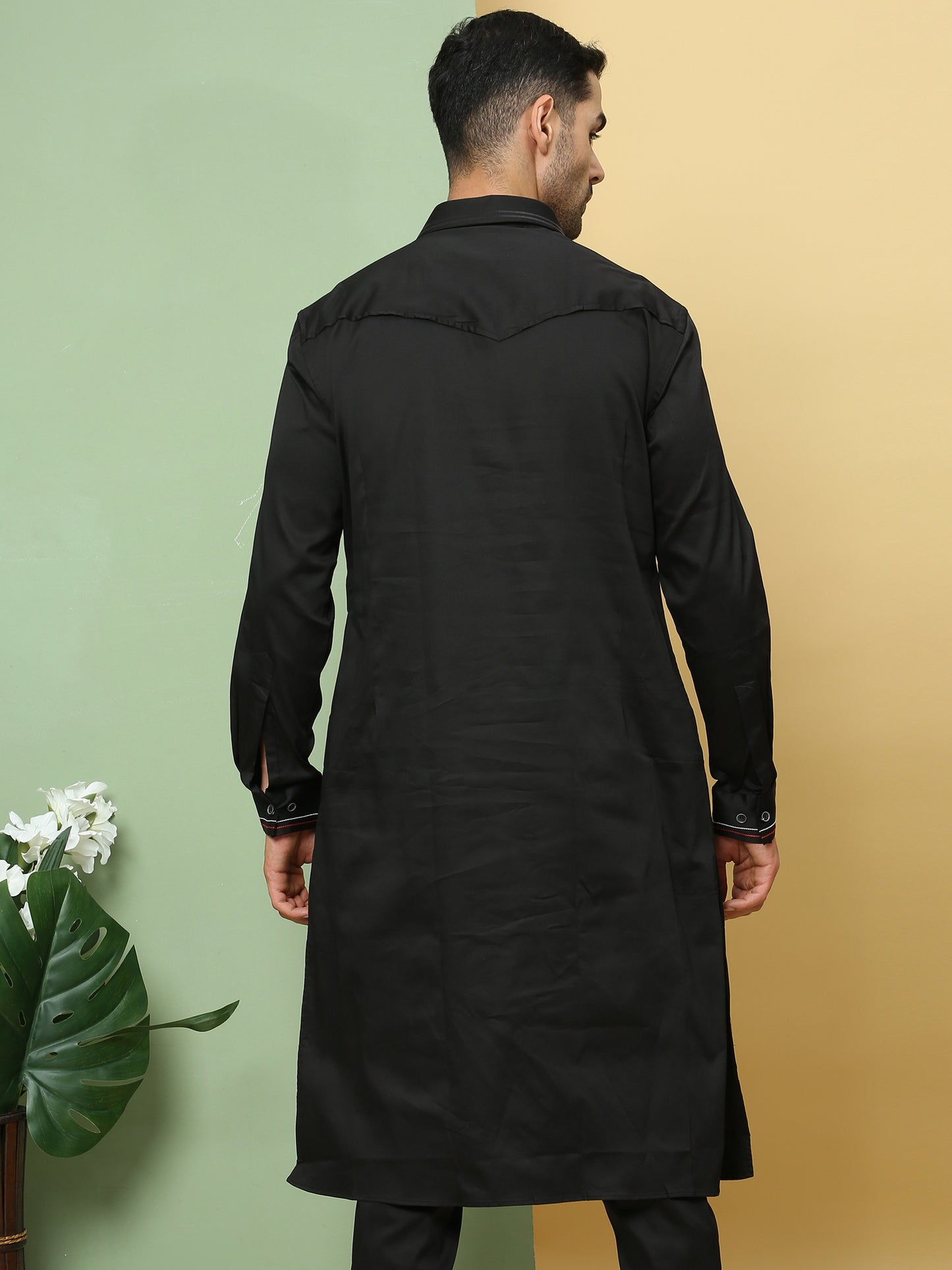 BLACK SOLID PATHANI KURTA SET