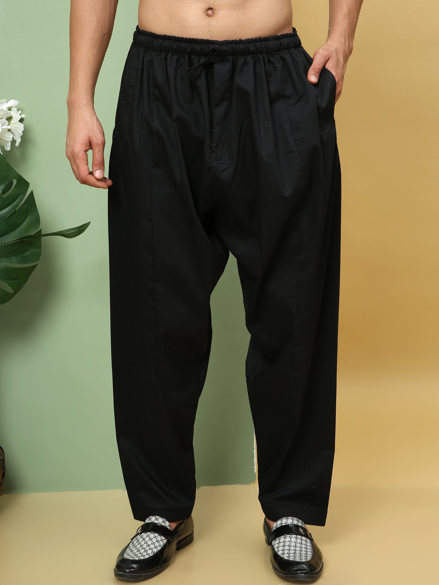 BLACK SOLID PATHANI KURTA SET