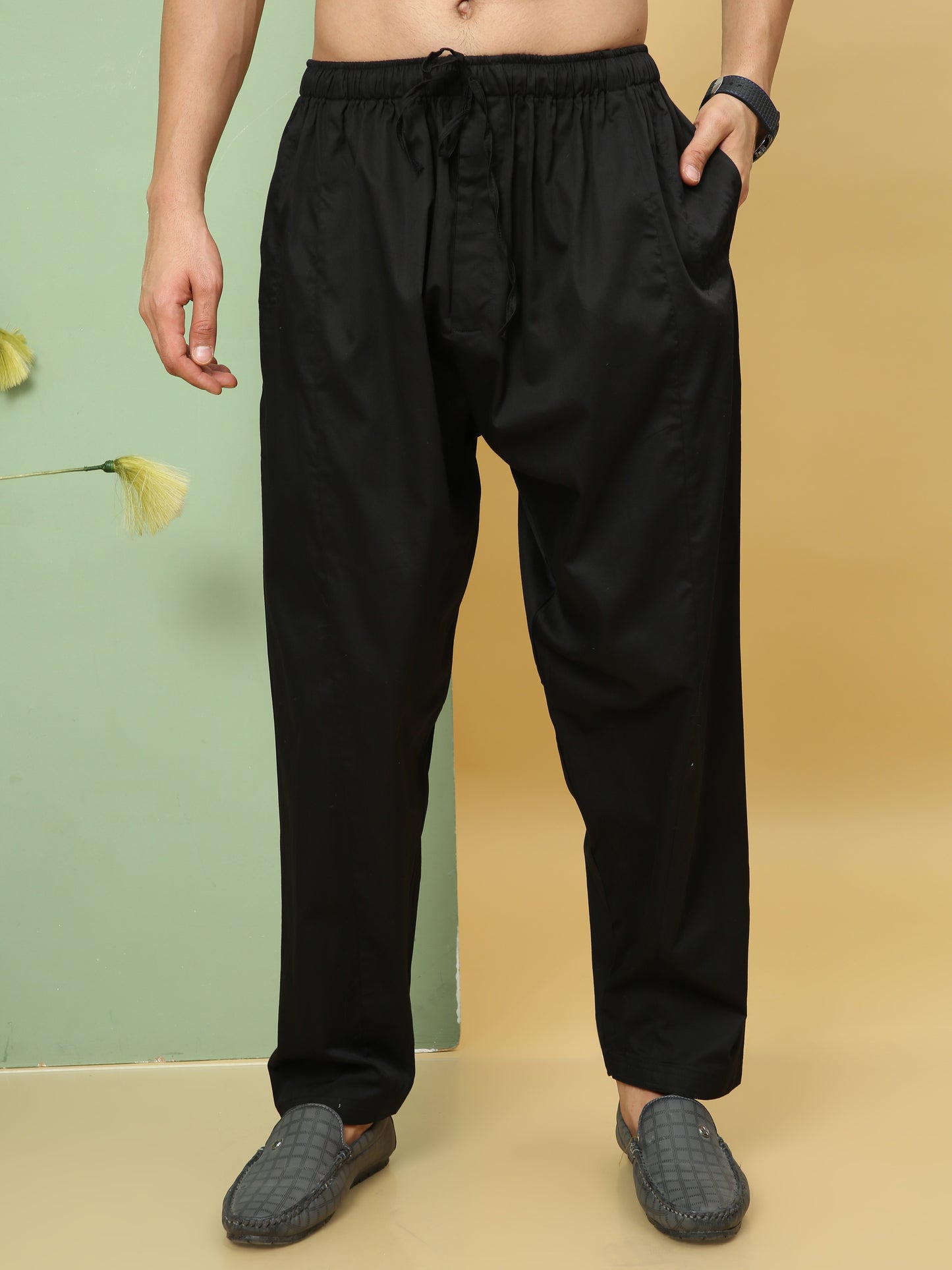 BLACK SOLID PATHANI KURTA SET