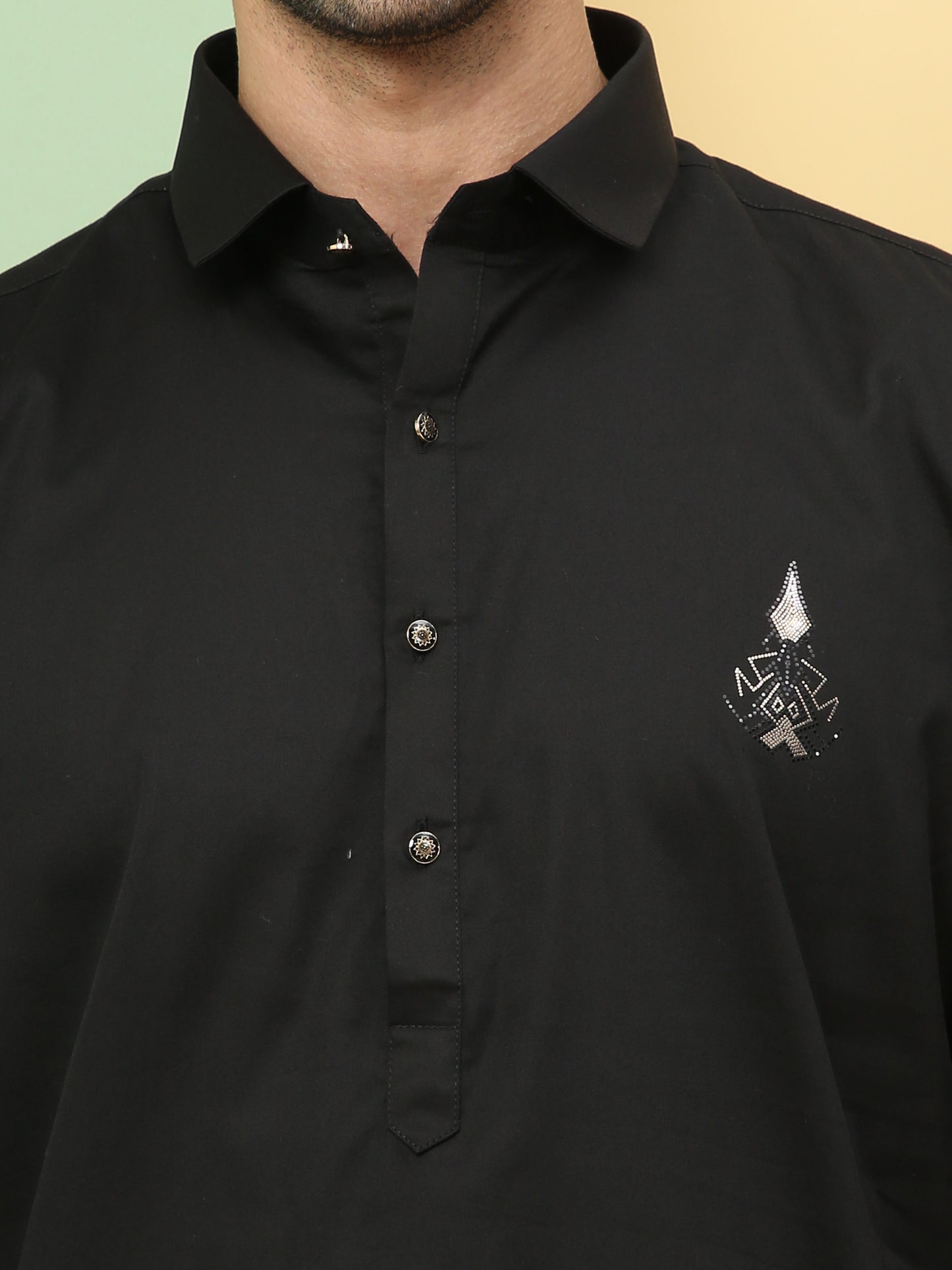 BLACK SOLID PATHANI KURTA SET
