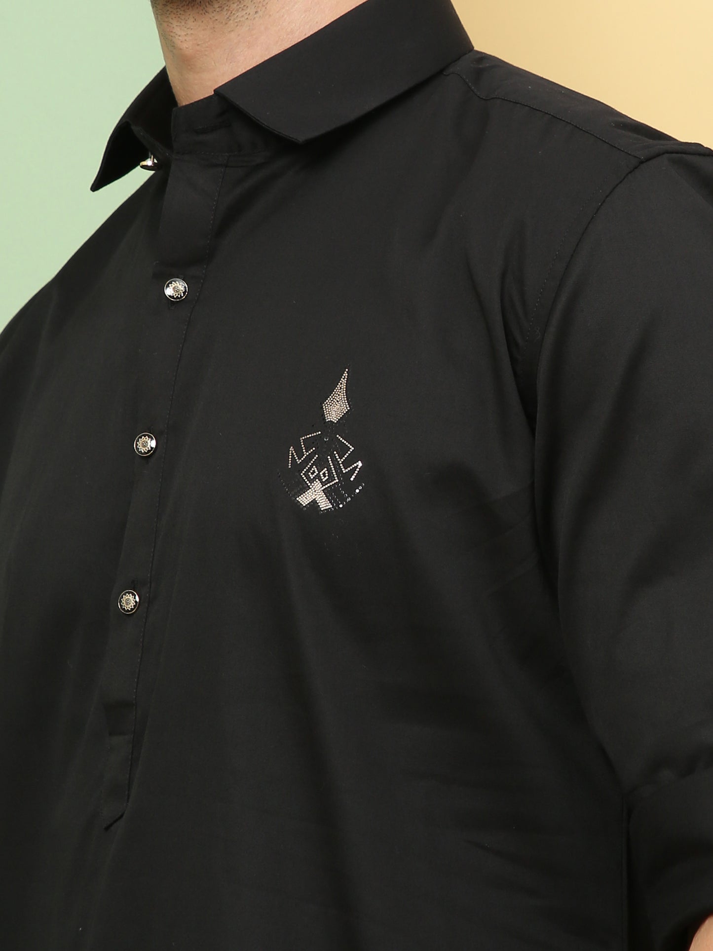 BLACK SOLID PATHANI KURTA SET