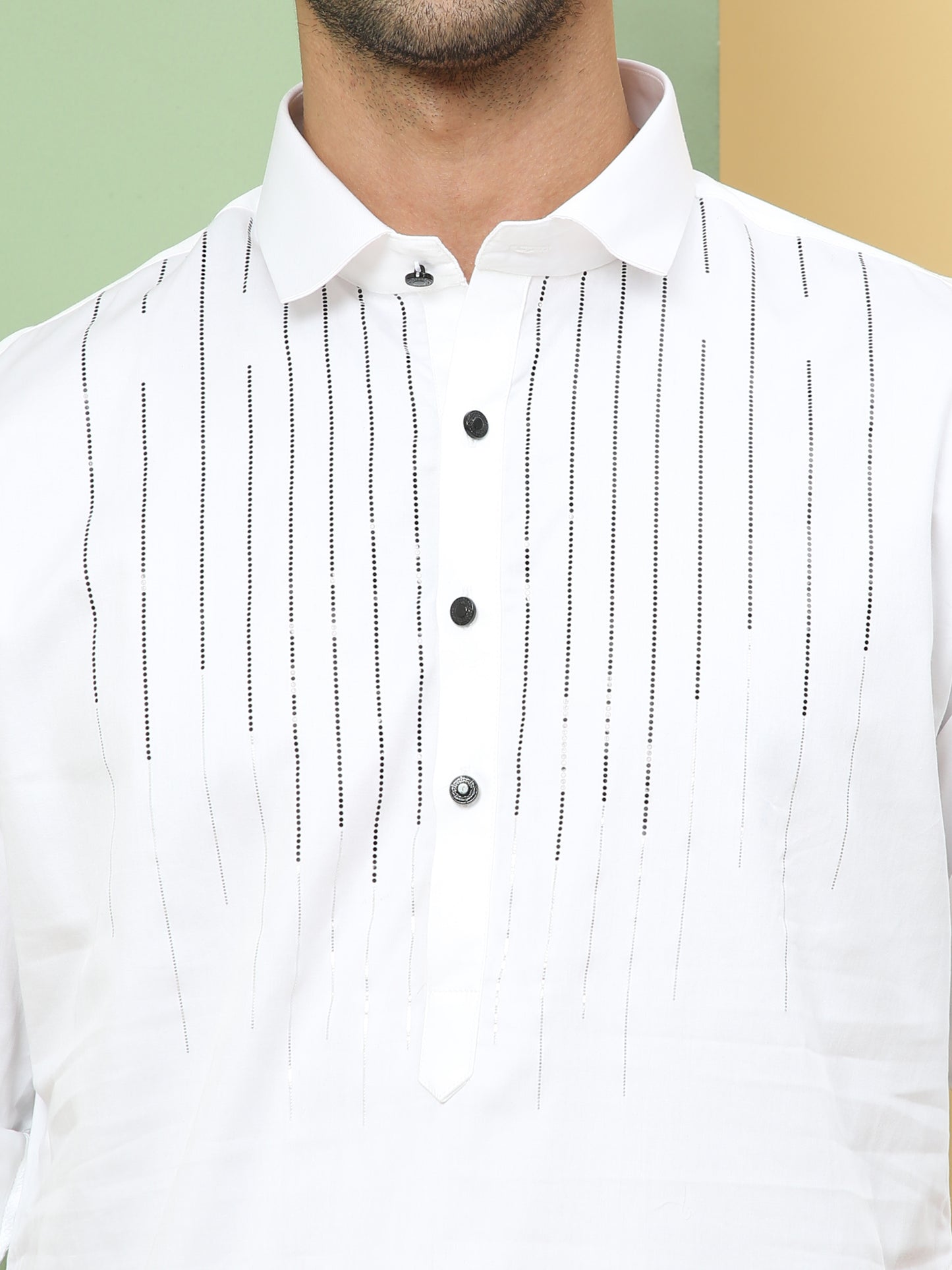 WHITE SOLID PATHANI KURTA SET
