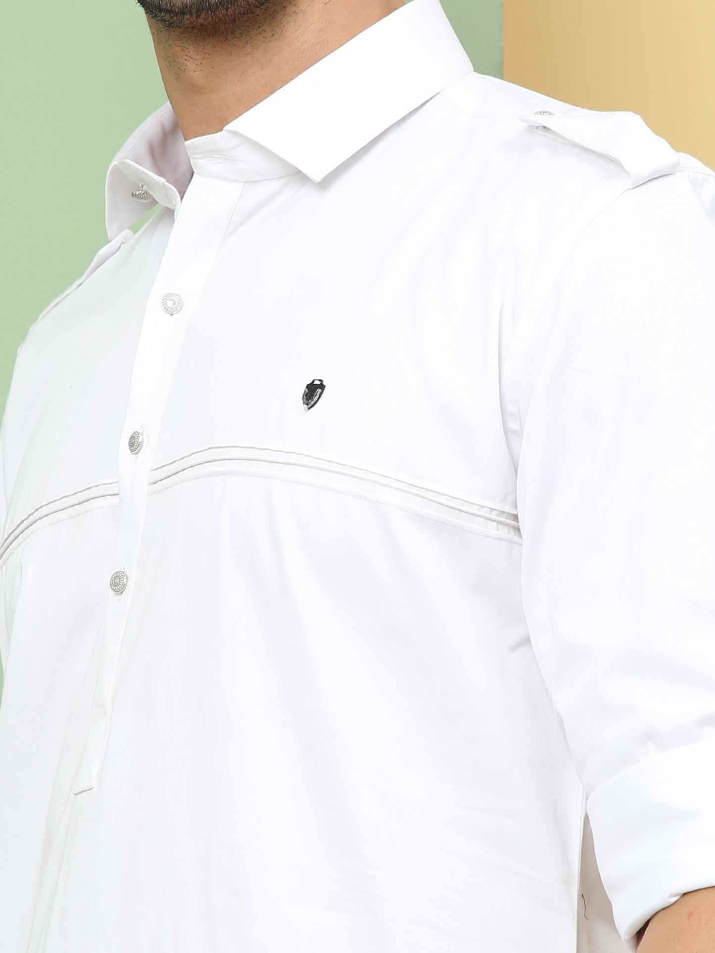 WHITE SOLID PATHANI KURTA SET
