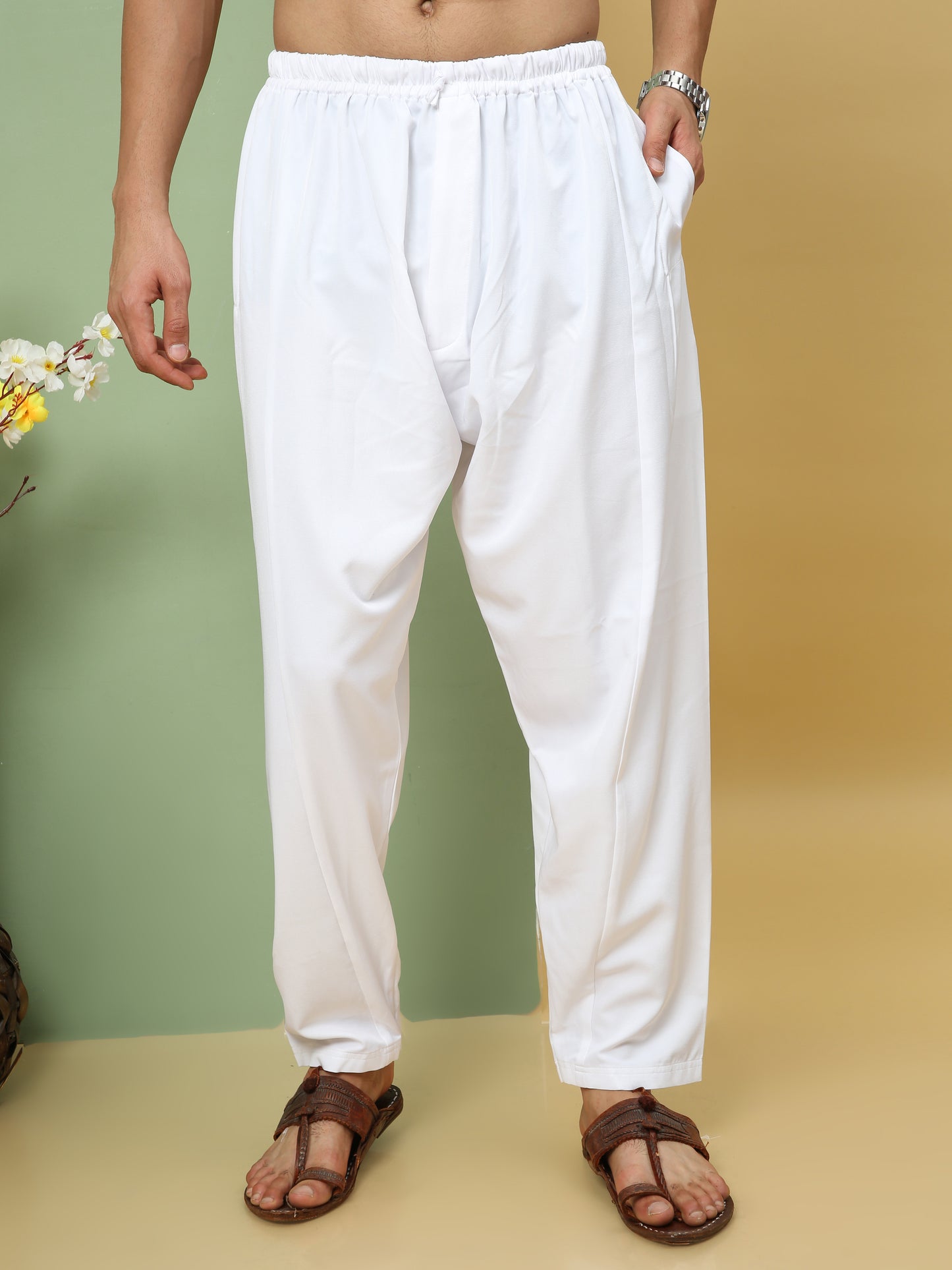 WHITE SOLID PATHANI KURTA SET