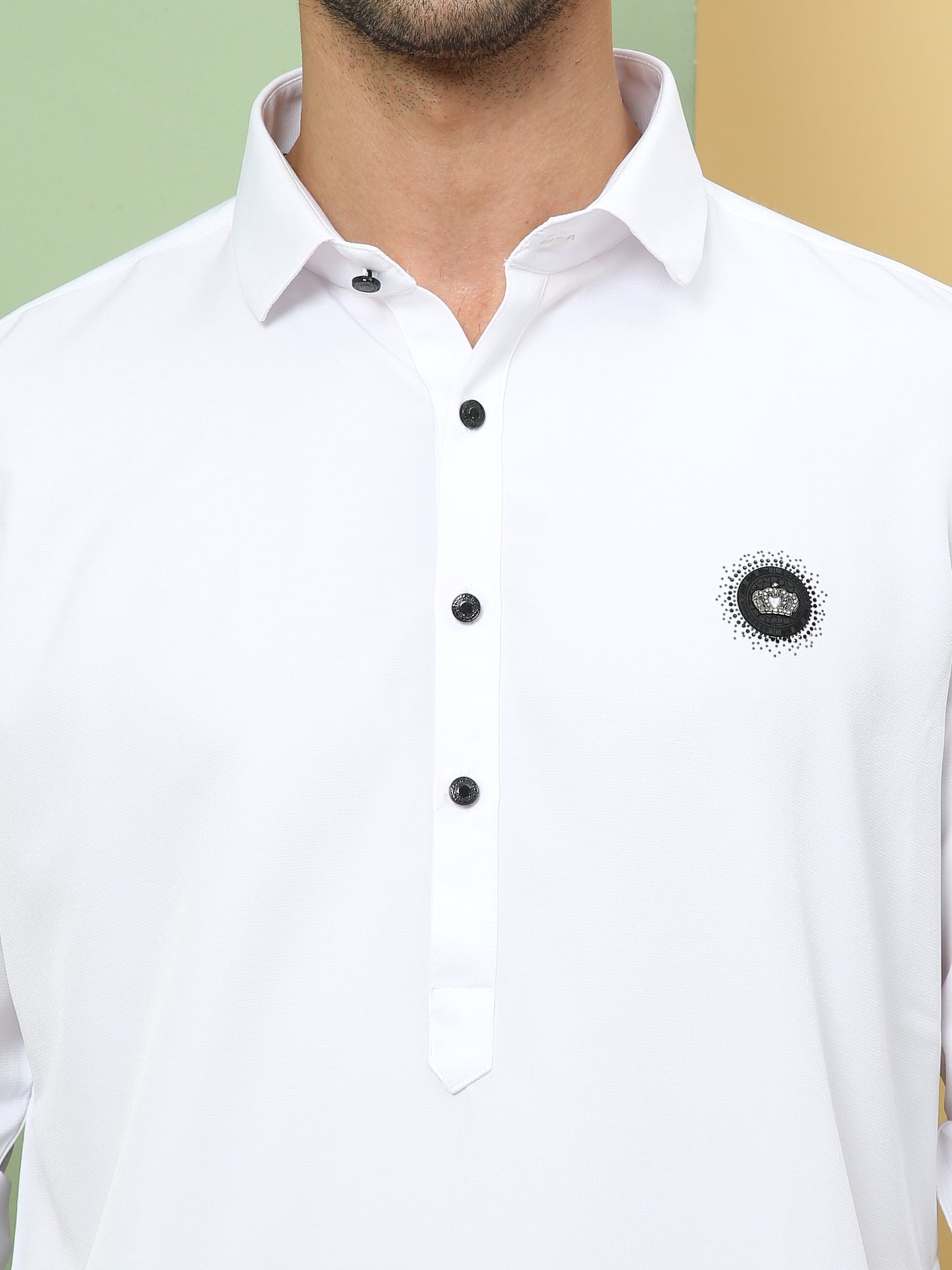 WHITE SOLID PATHANI KURTA SET