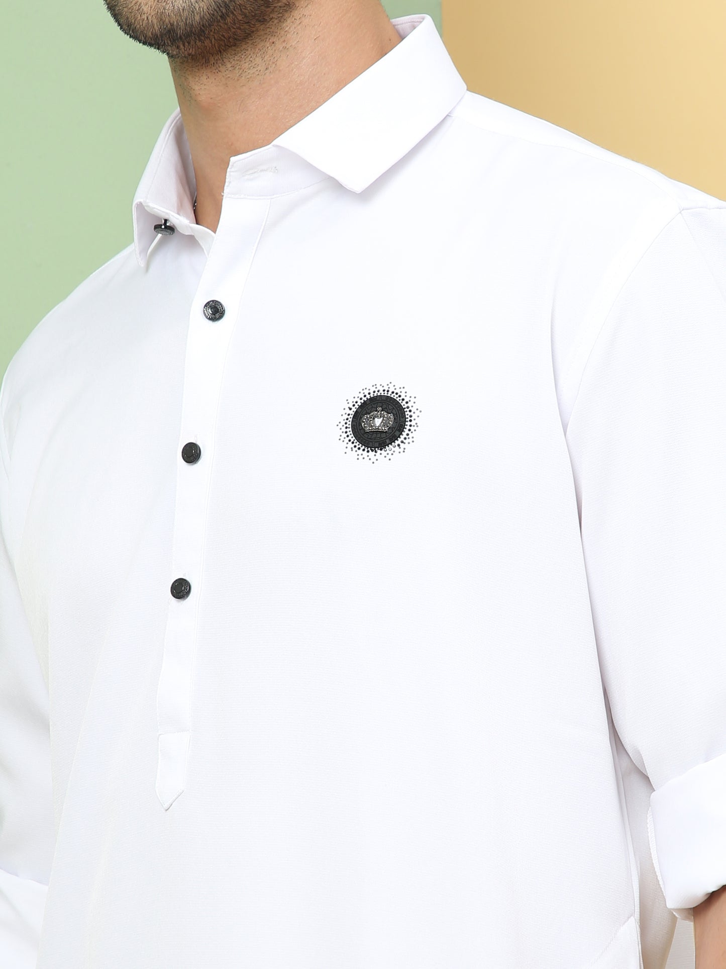 WHITE SOLID PATHANI KURTA SET