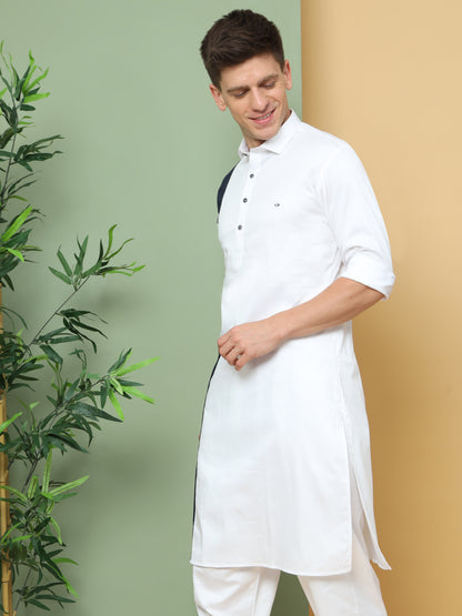 WHITE ASYMMETRIC PRINTED PATHANI KURTA SET