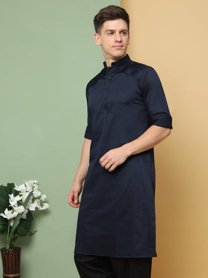 BLUE SOLID PATHANI KURTA SET