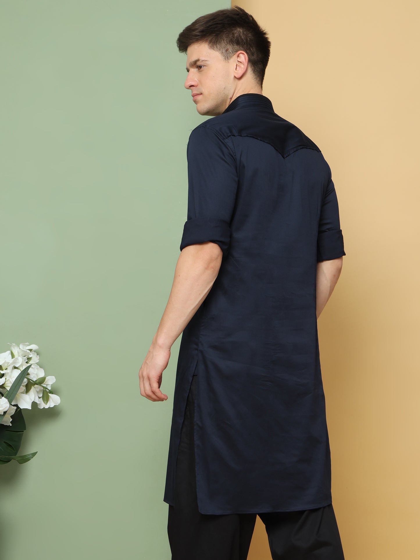 BLUE SOLID PATHANI KURTA SET