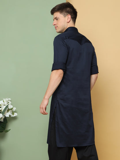BLUE SOLID PATHANI KURTA SET