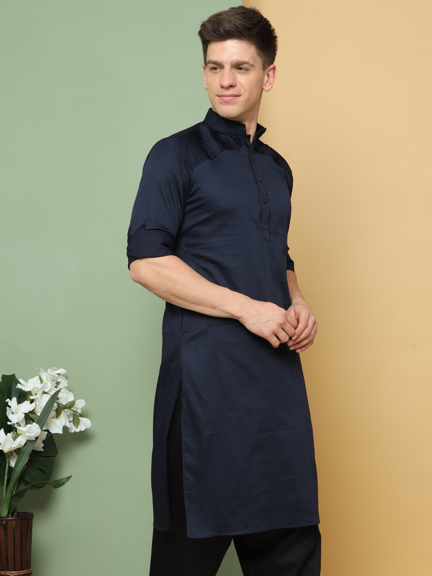BLUE SOLID PATHANI KURTA SET