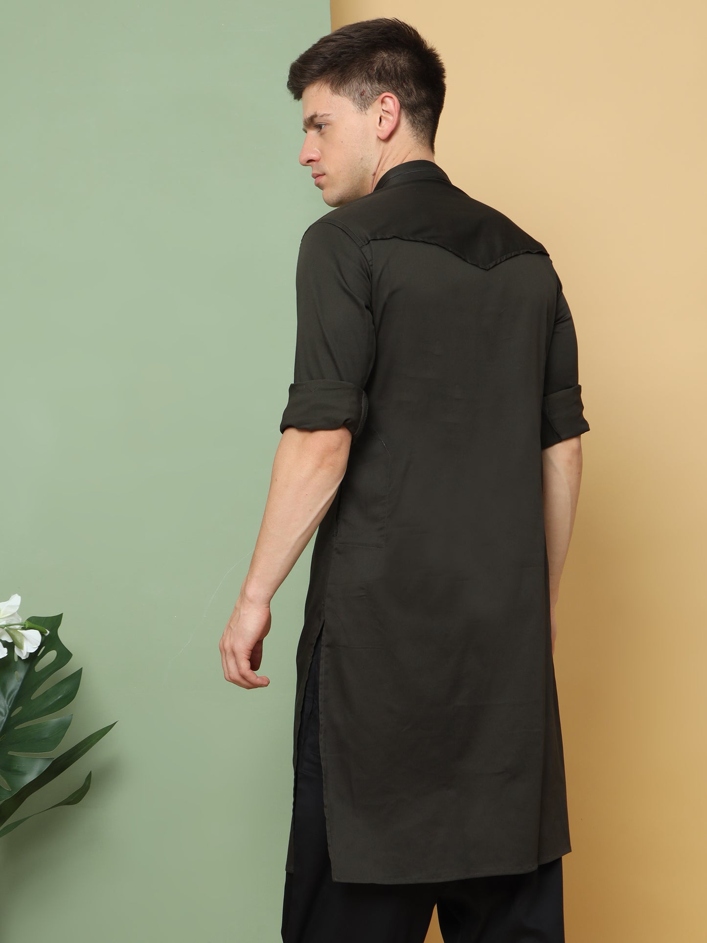 BLACK PATHANI KURTA SET WITH FRONT ZIP STYLE