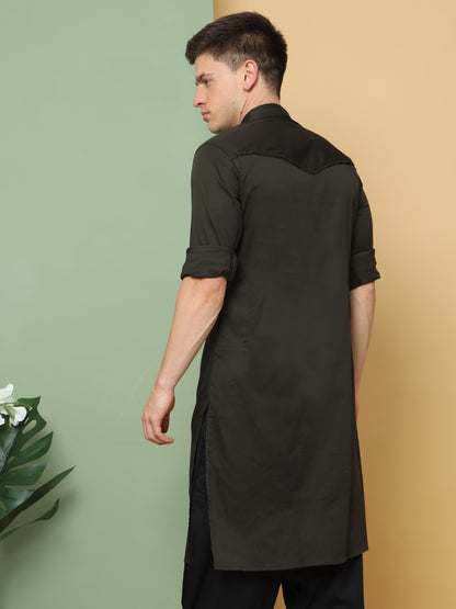 BLACK PATHANI KURTA SET WITH FRONT ZIP STYLE
