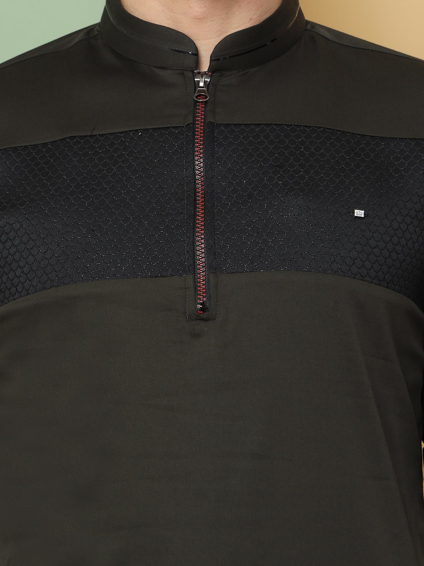 BLACK PATHANI KURTA SET WITH FRONT ZIP STYLE