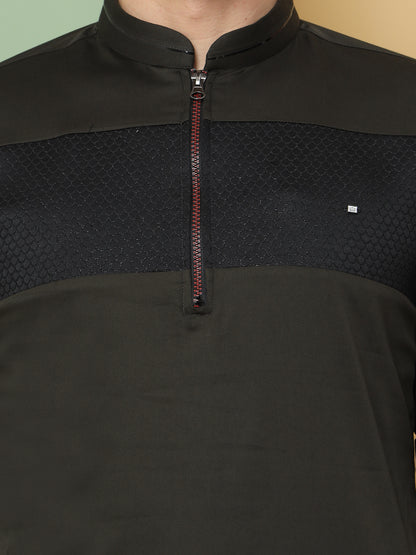 BLACK PATHANI KURTA SET WITH FRONT ZIP STYLE
