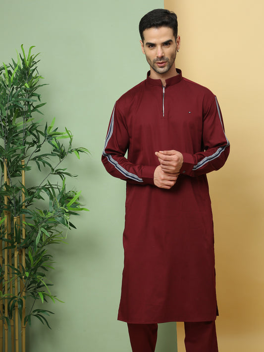 MAROON SOLID PATHANI KURTA SET