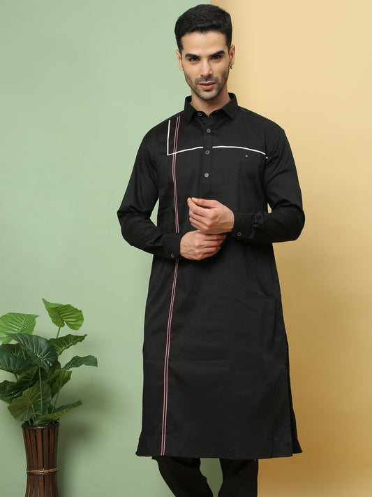 BLACK STRIPE PRINTED PATHANI KURTA SET