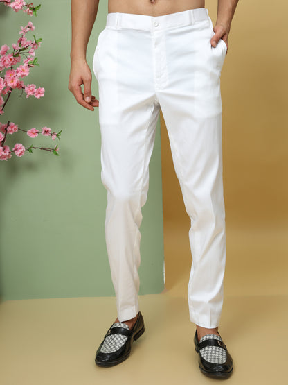 WHITE SOLID PATHANI KURTA SET