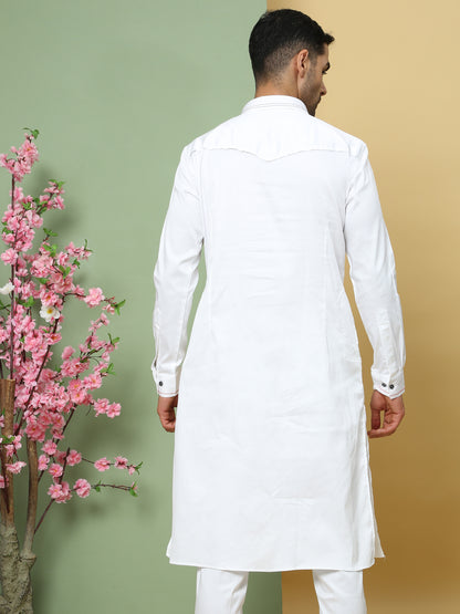 WHITE SOLID PATHANI KURTA SET
