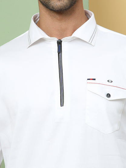 WHITE SOLID PATHANI KURTA SET