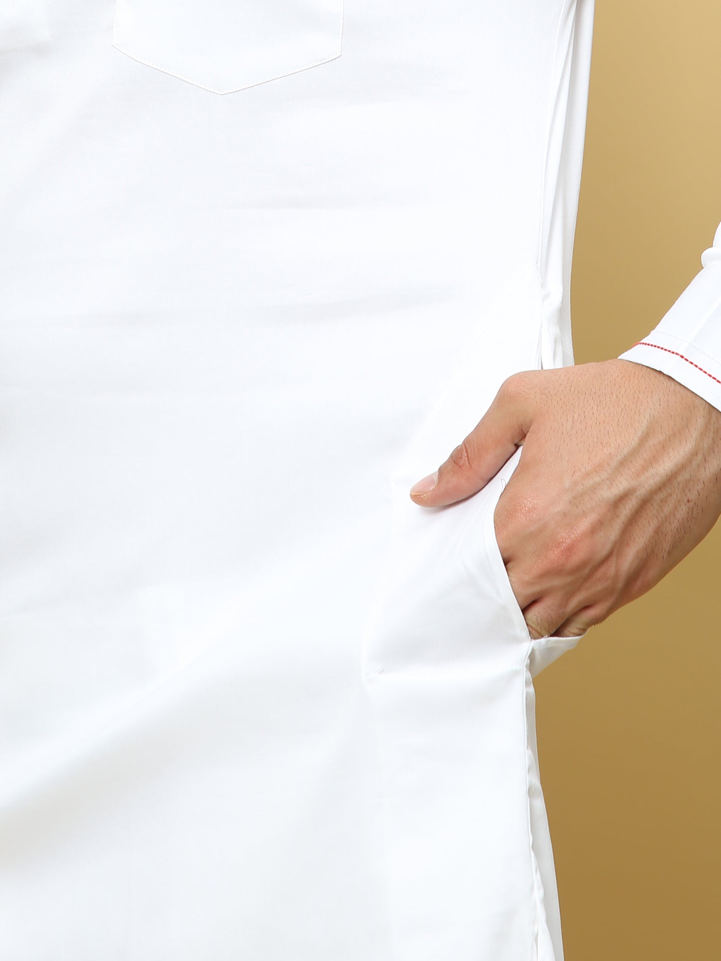 WHITE SOLID PATHANI KURTA SET