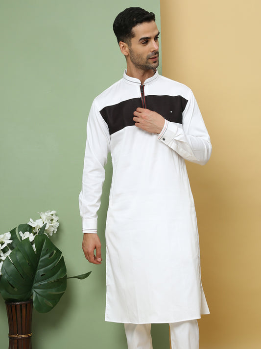 WHITE & BLACK PATTERNED PATHANI KURTA SET