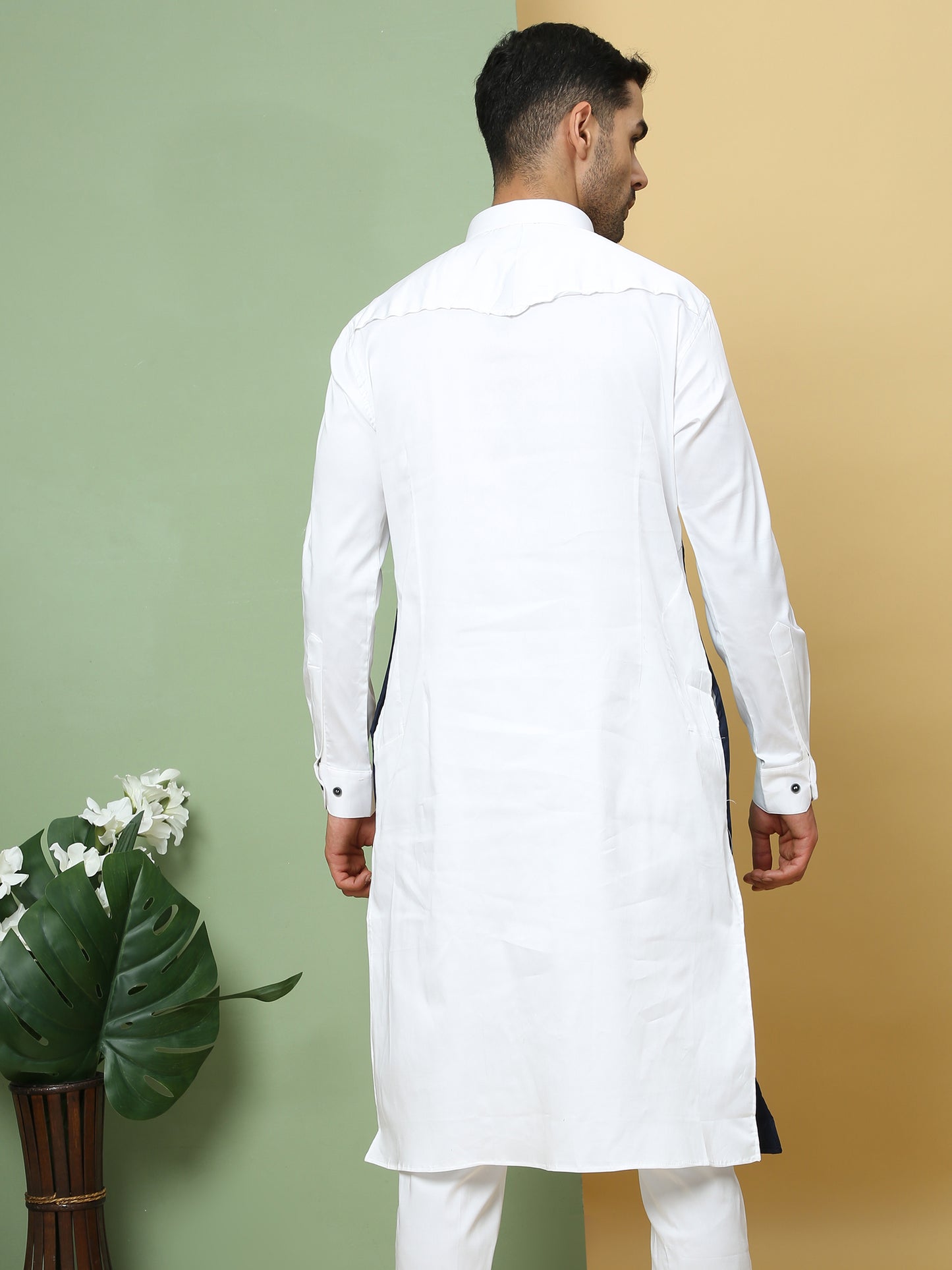 WHITE ABSTRACT PATTERNED PATHANI KURTA SET