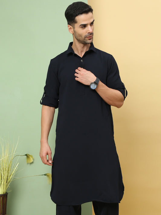 BLACK SOLID PATHANI KURTA SET