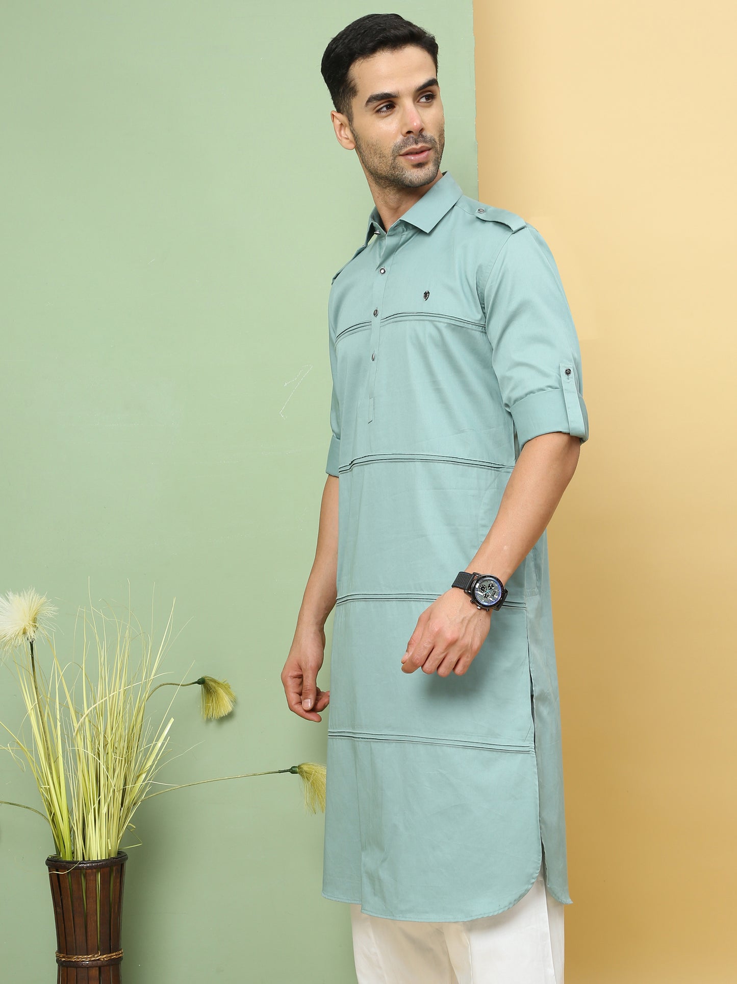 PALE AQUA SOLID PATHANI KURTA SET