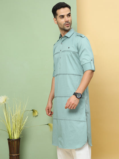 PALE AQUA SOLID PATHANI KURTA SET